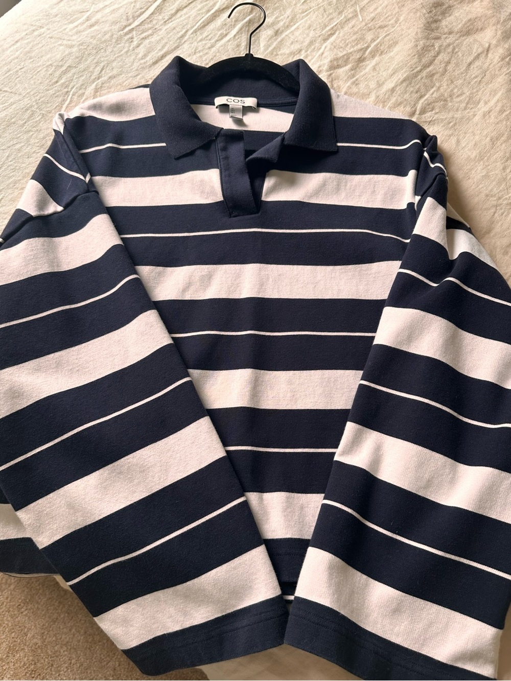 COS Navy and White Striped Rugby Polo